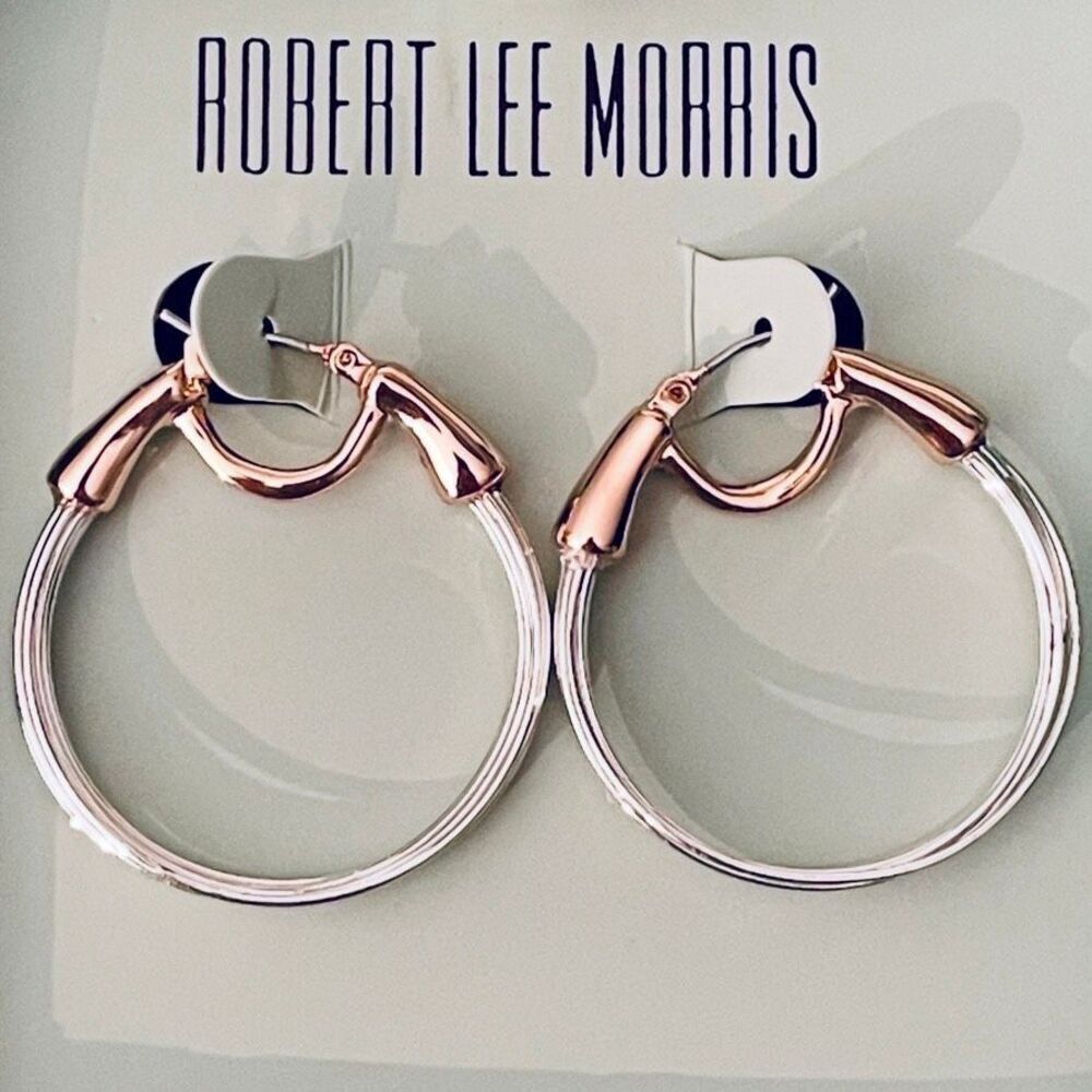 NWT Gorgeous Robert Lee Morris Soho 2 Tone Silver Gold Wire Oval Hoops earrings